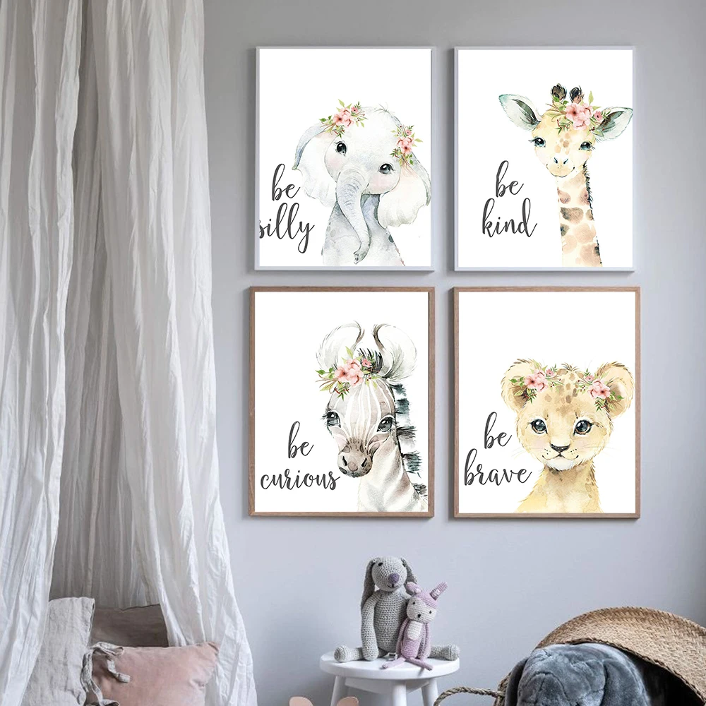 Сафари принт для детской джунгли ребенка Животные живопись на холсте Плакаты