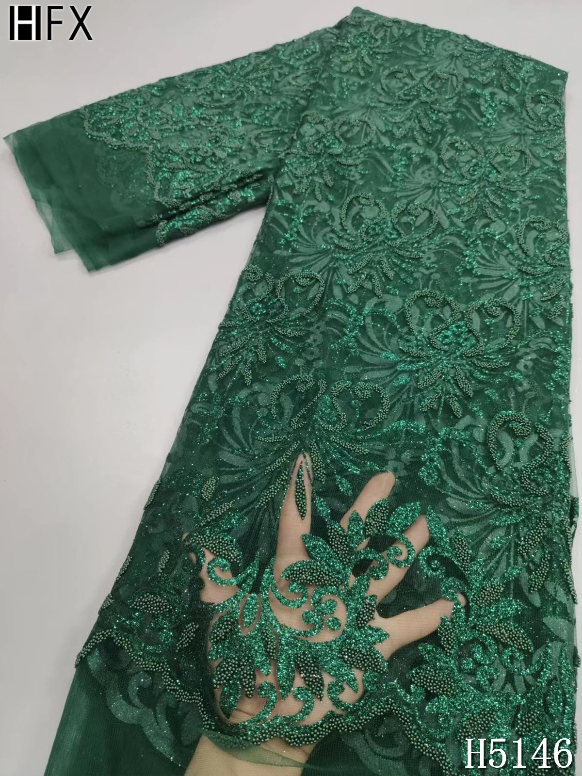 Новое поступление африканская кружевная ткань HFX блестки бисерная сетка кружево