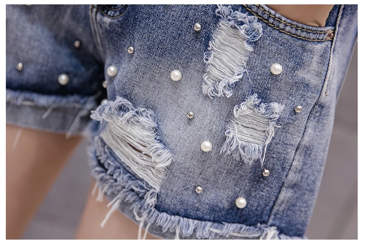 Летние женские модные джинсовые шорты с высокой талией Украшенные бусинами и |