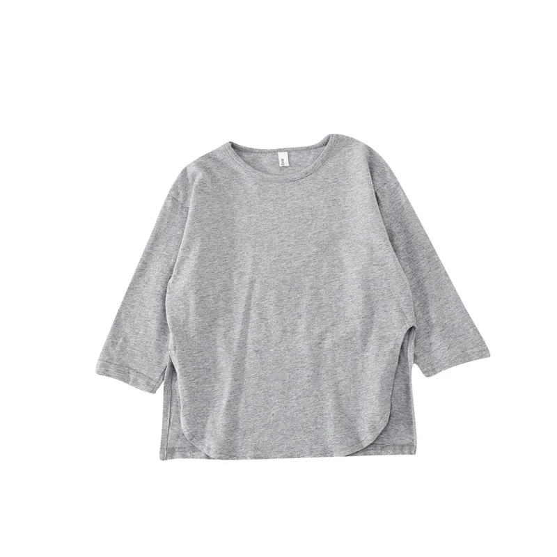 

Children's T-shirt 2021 Autumn New Boys and Girls Solid Color Simple All-match Top Children's Two Side Split Korean Top