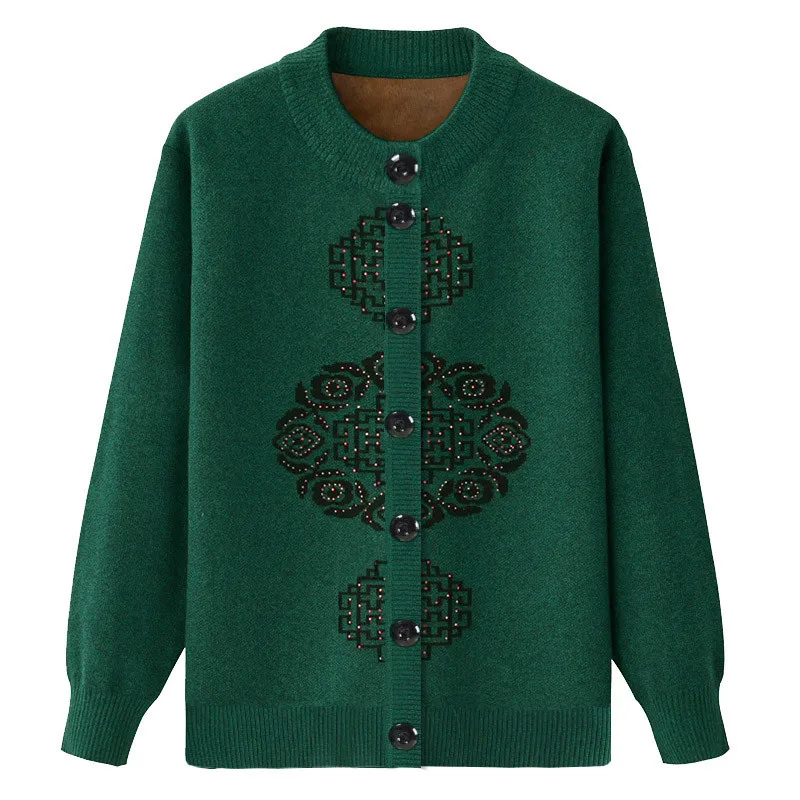 Свитер для пожилых женщин кардиган осень-зима плюс бархатный плотный