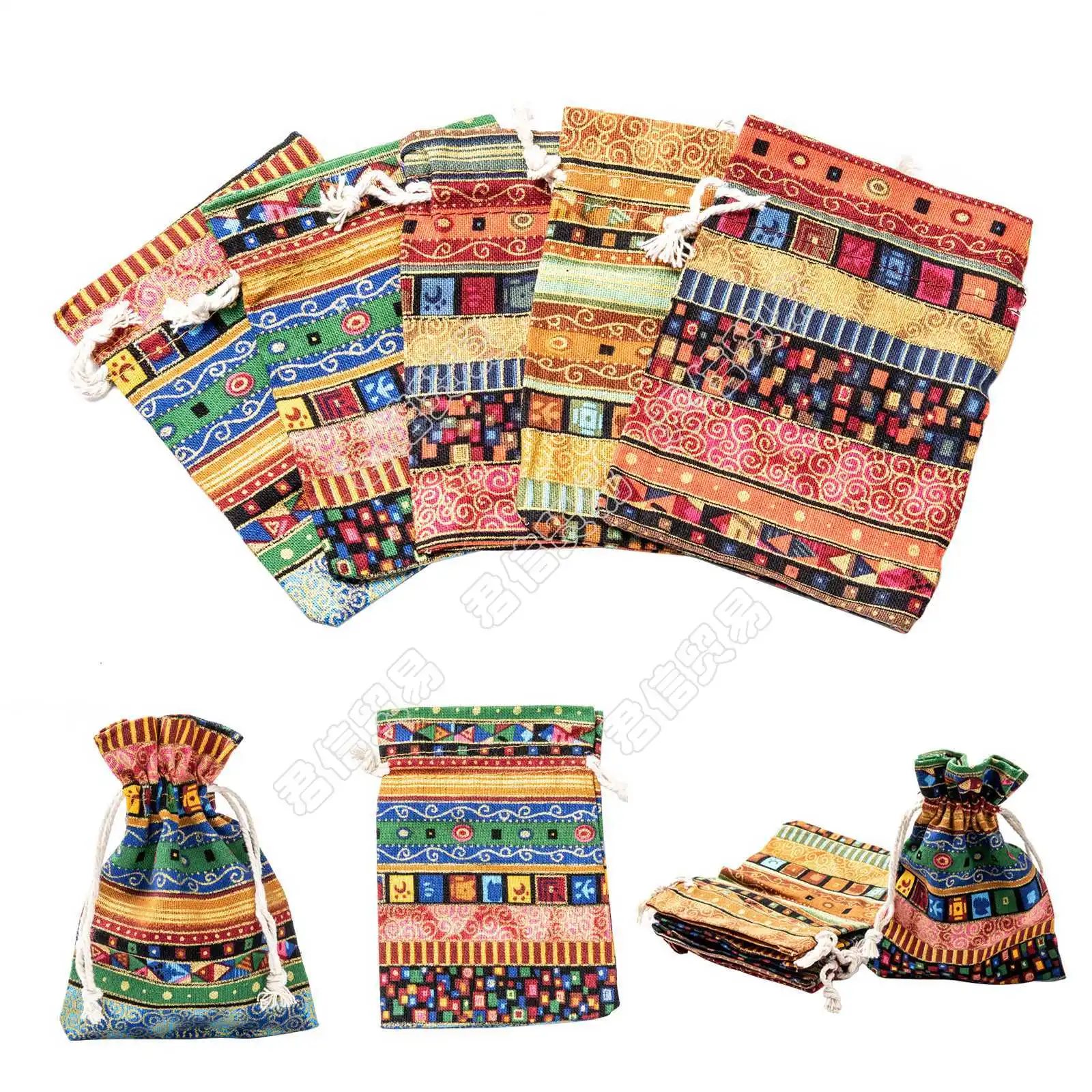 

150Pcs Mixed Color Ethnic Style Cloth Packing Pouches Drawstring Bags Rectangle, 17.5x12.5cm