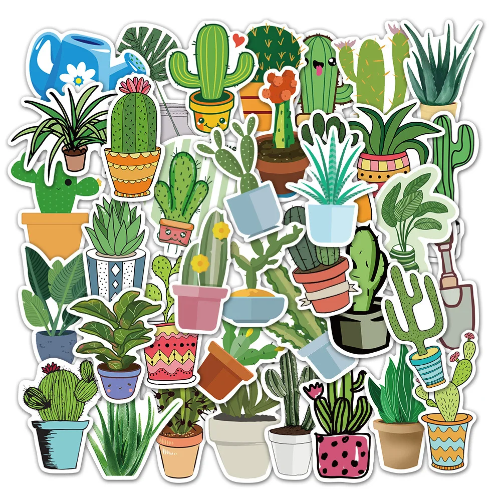 

45pcs Non-repetitive Cactus Plant Stickers Suitcase Notebook Skateboard Refrigerator Water Cup Sticker