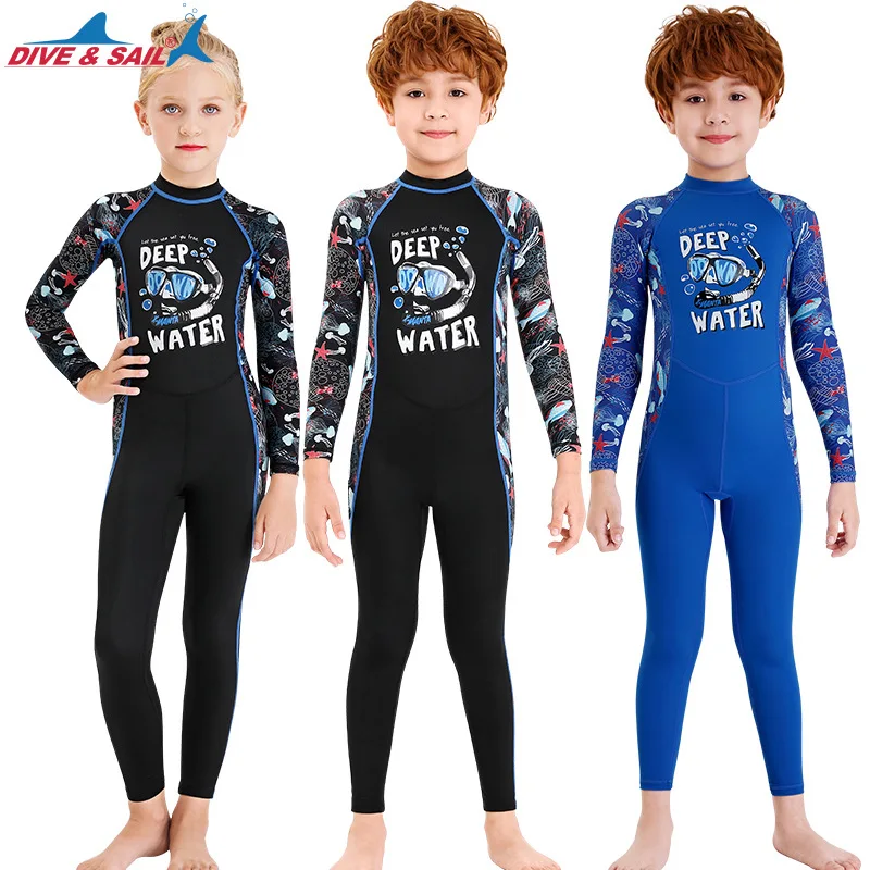 

Boys girls swimwear Sun-proof Surfing Rash Guards Children's Skin diving suit long-sleeve drifting snorkeling Swimsuit UPF50 +