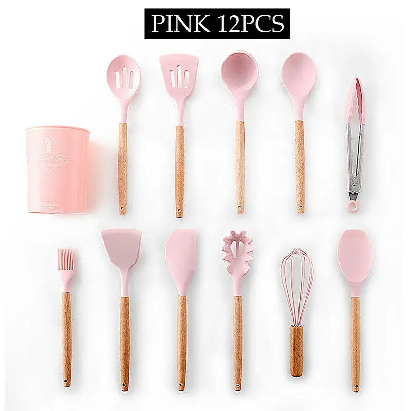 Образец моды Современная силиконовая кухонная утварь набор 12 шт. деревянных
