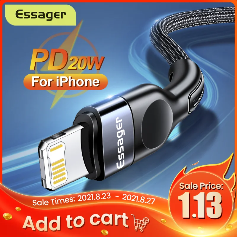 USB кабель Essager для iPhone 12/11 Pro Max/Xs/X PD 20 Вт 2 м|Кабели мобильных телефонов| |