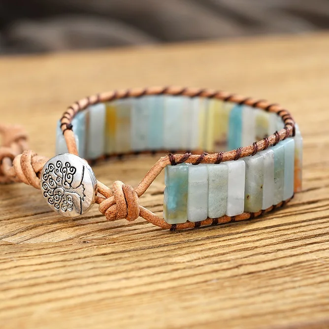 amazonite Браслеты Chakra регалит натуральные камни кожаный браслет Пара Йога ювелирные изделия - Окраска металла: amazonite