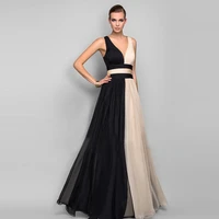 new elegant chiffon evening dresses long 2020 black champagne v neck prom party dresses for form wear plus size robe de soriee