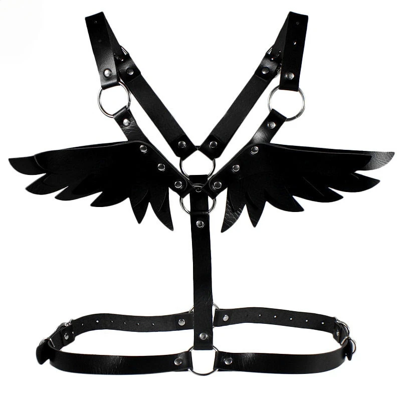 

Sale Sexy Angel Wings Suspender Suit Women 's Leather Top Bondage Body Shoulder Strap Waistband for Fashion Adult