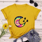 Летняя женская футболка, хлопковая, S-5XL, размера плюс, с принтом Луны, звезд, с коротким рукавом, футболки и топы в стиле кэжуал, свободная, с круглым вырезом
