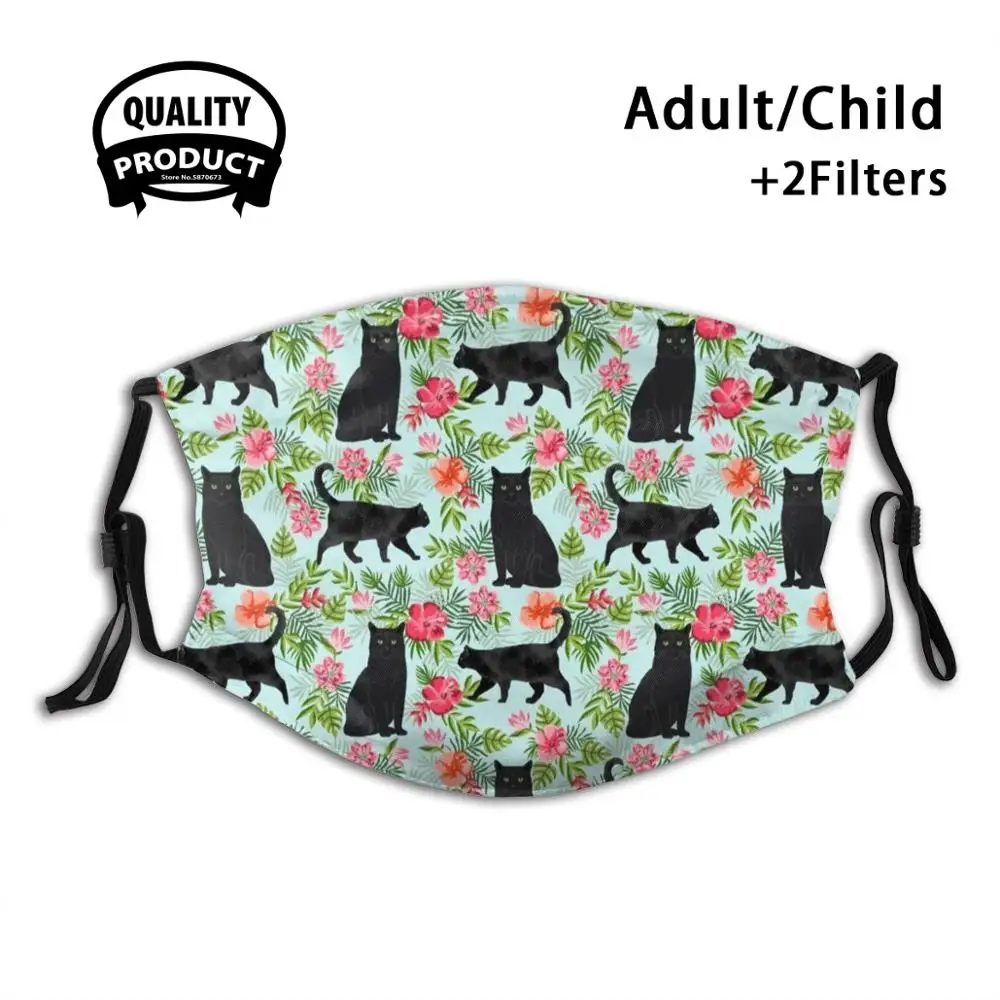 

Black Cat Hawaiian Cat Breeds Cat Lover Pattern Art Print Cat Lady Must Have By Petfriendly Face Mask Washable Filter Summer