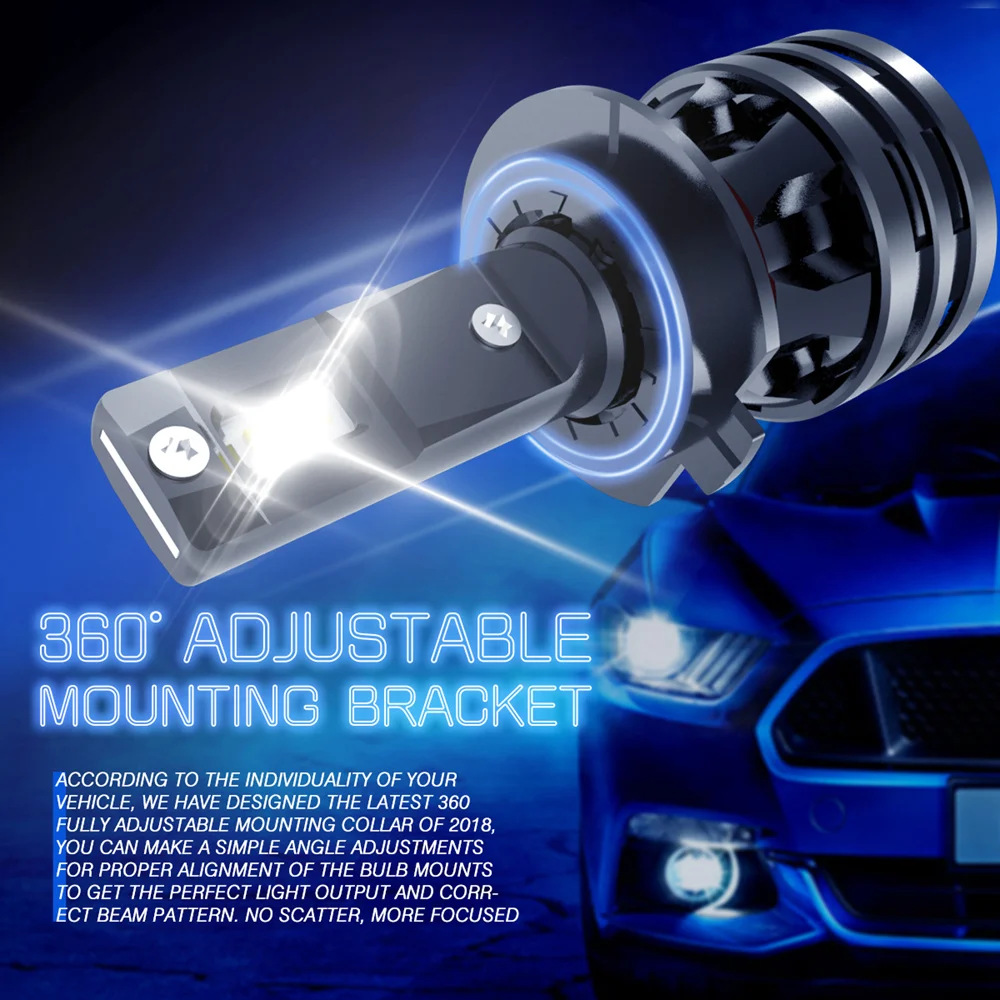 2x H7 светодиодный головной фонарь H4 9007 H1 H3 12 В для Ford Focus 2 3 Fiesta Fusion Ranger Kuga Mondeo MK4 Mustang |