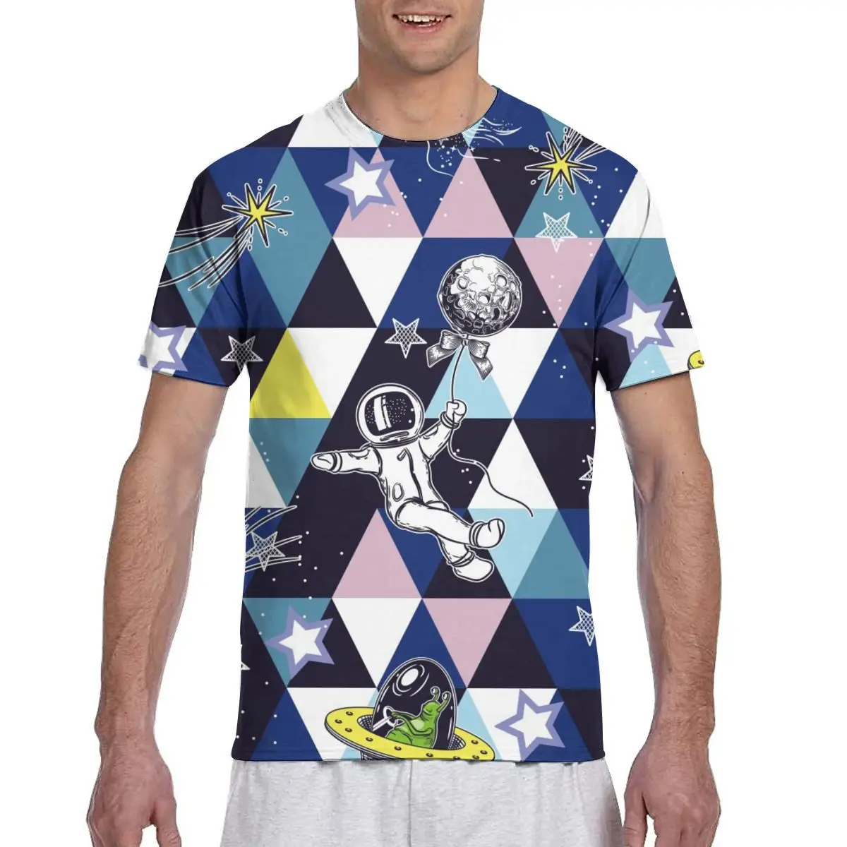 

Astronauts And Aliens Patchwork Fashion T-shirt Men 2020 Summer Crew Neck Men's Tshirt Tee Shirts