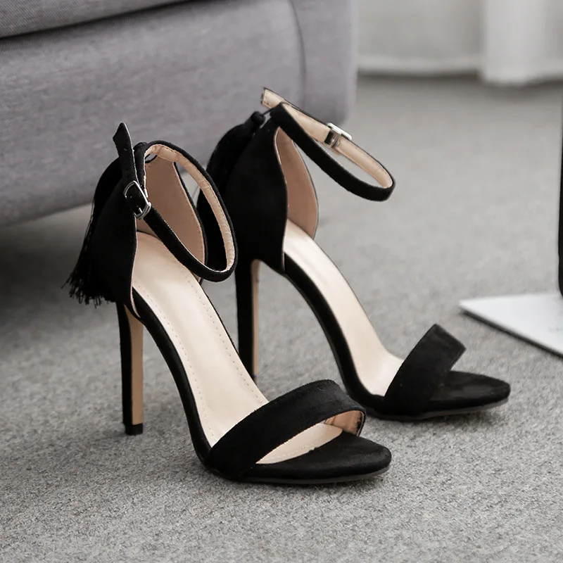 

New Sexy Leopard Print back tassel open toe one line buckle with thin high heel sandals for women