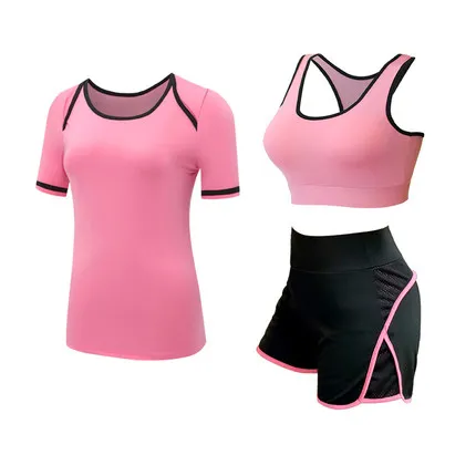 

3 Pieces Set Yoga For Women's Running Fitness T-Shirt Sports Bra Wear Fitness Clothing Women Training Set Sport Suits