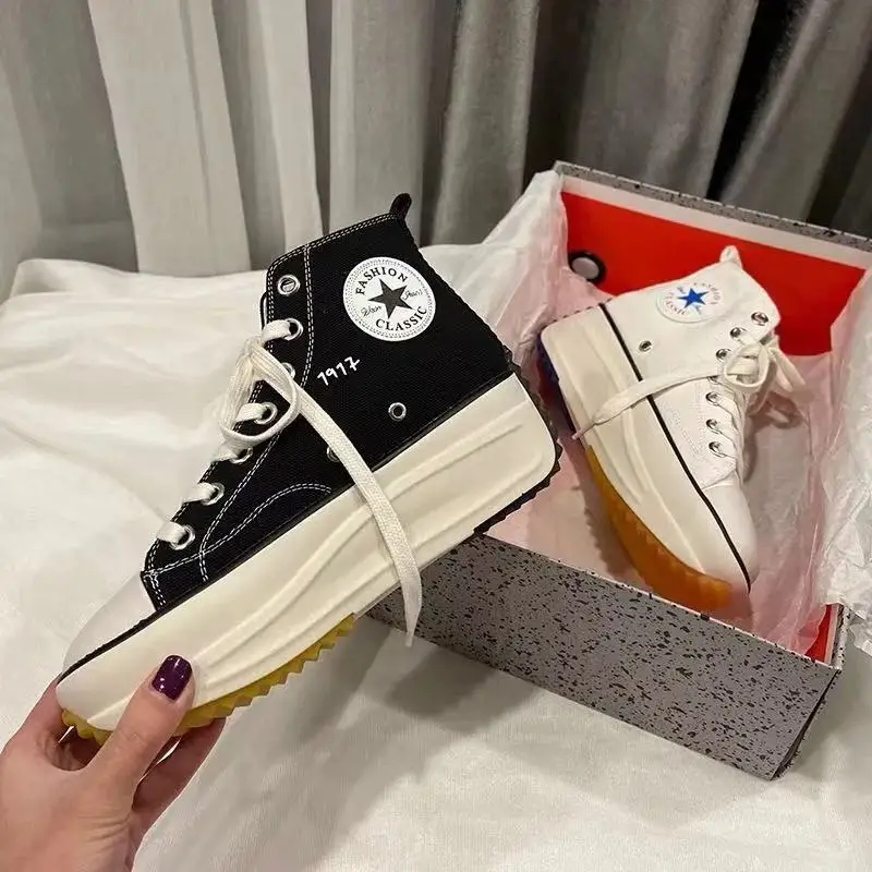 

Canvas Shoes Women Trainers Women's High Top Sneaker Lady Autumn Female Footwear Breathable Girl White Black Sneakers Plataforma
