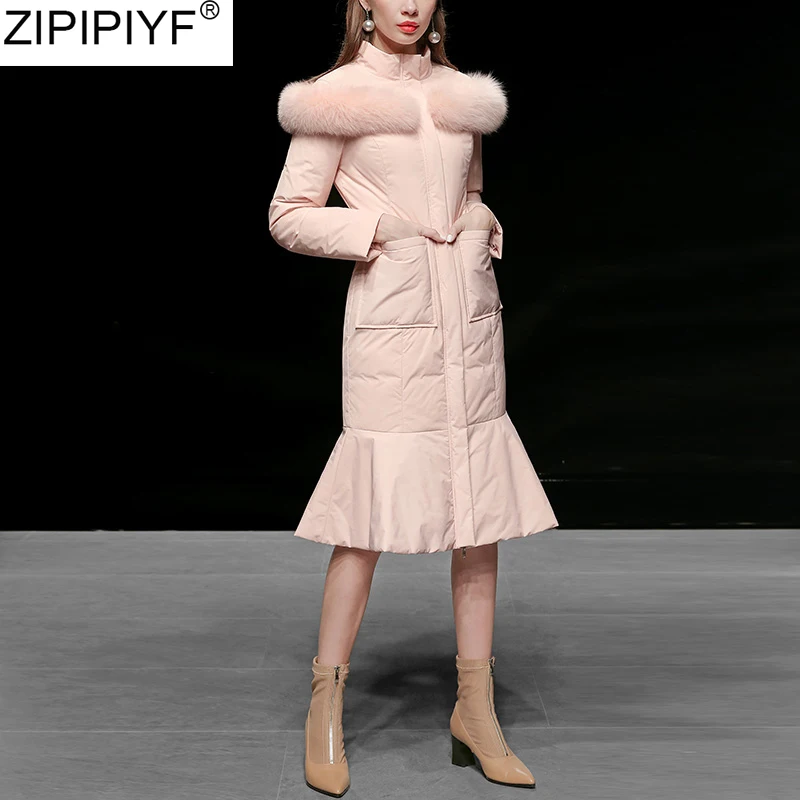 Высококачественная Женская одежда роскошный пуховик модное длинное пальто