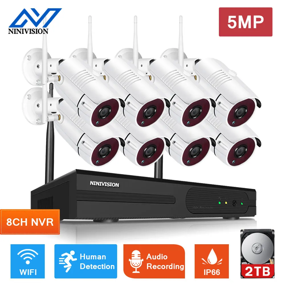 

NINIVISION H.265 8CH 5MP Wireless Video Camera System Outdoor Waterproof Wifi IP Camera P2P Security CCTV Surveillance NVR Kit