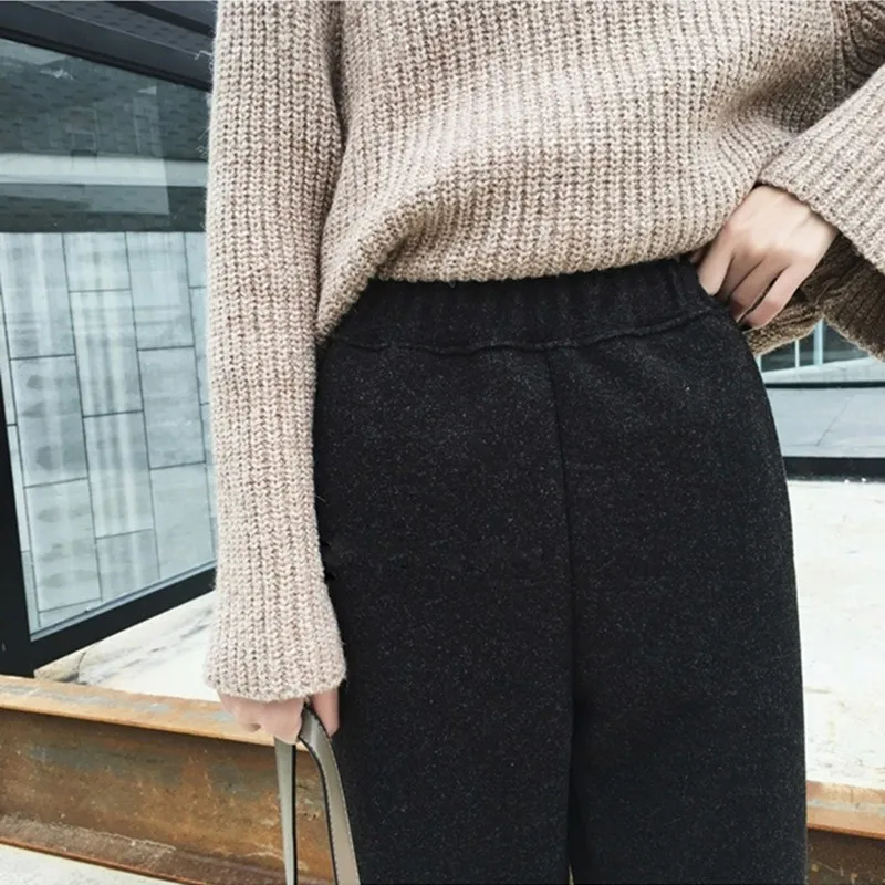 Женские Простые Модные теплые плотные зимние штаны для женщин в Корейском стиле