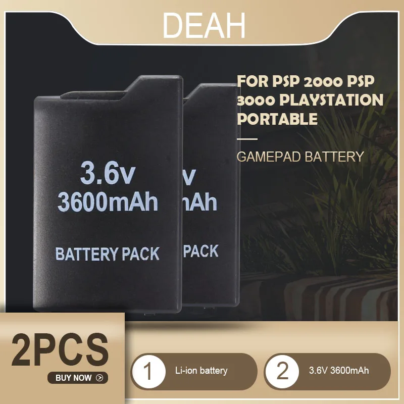 

2PCS Gamepad Battery 3.6V 3600mAh for Sony PSP 2000 PSP 3000 PSP2000 PSP3000 PlayStation Portable Rechargeable Replacement Cells
