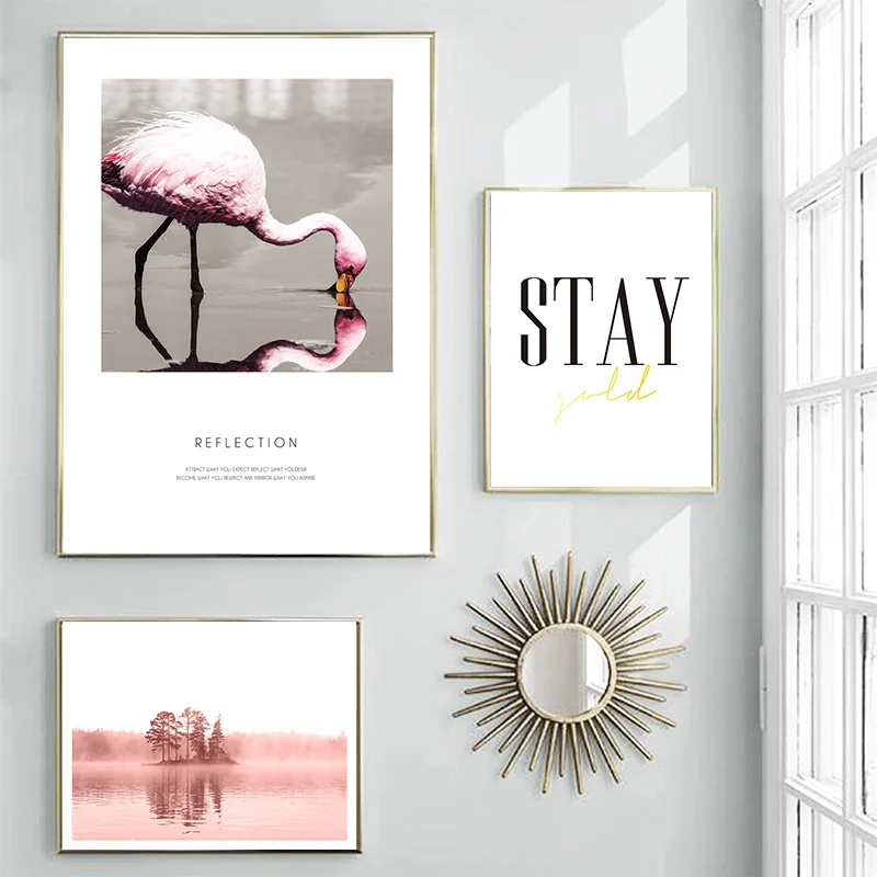 Настенная картина в скандинавском стиле с изображением фламинго розового пляжа