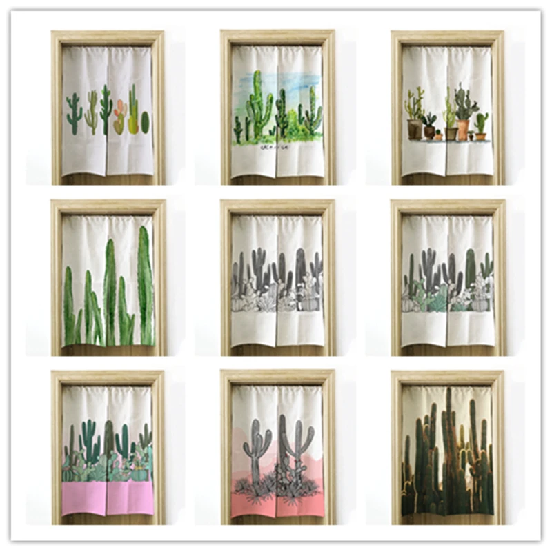 Cactus linen art curtain partition kitchen bedroom porch | Дом и сад