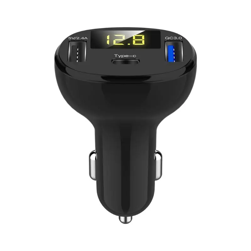 

Dual USB Port QC 3.0 Type C Car Charger LED Voltmeter Charging Adapter for Smartphone GPS Tablet DVR for 12-24V Car
