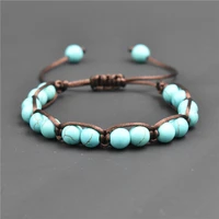 8mm rope chain bracelet blue turquoise crystal texture handmade women fashion jewelry anklet high quality wholesale