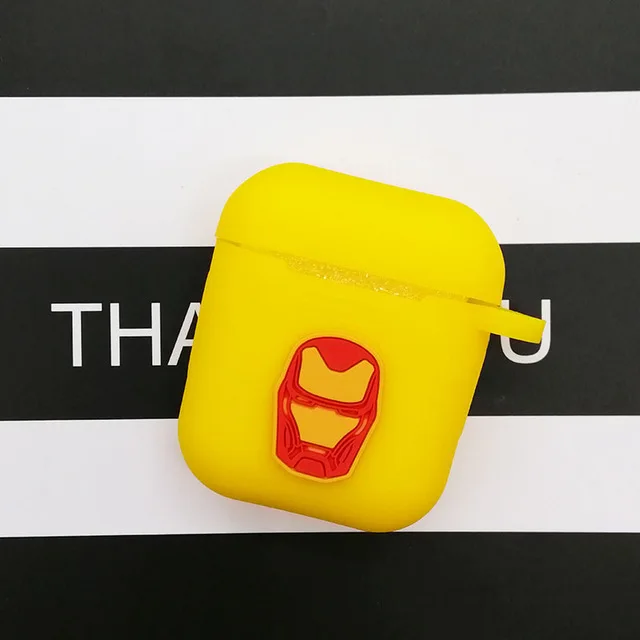 yellow iron ManQ Популярный мультяшный беспроводной Чехол для наушников для Apple AirPods, силиконовый чехол для зарядки наушников s для Airpods 2, защитный чехол - Цвет: yellow iron ManQ