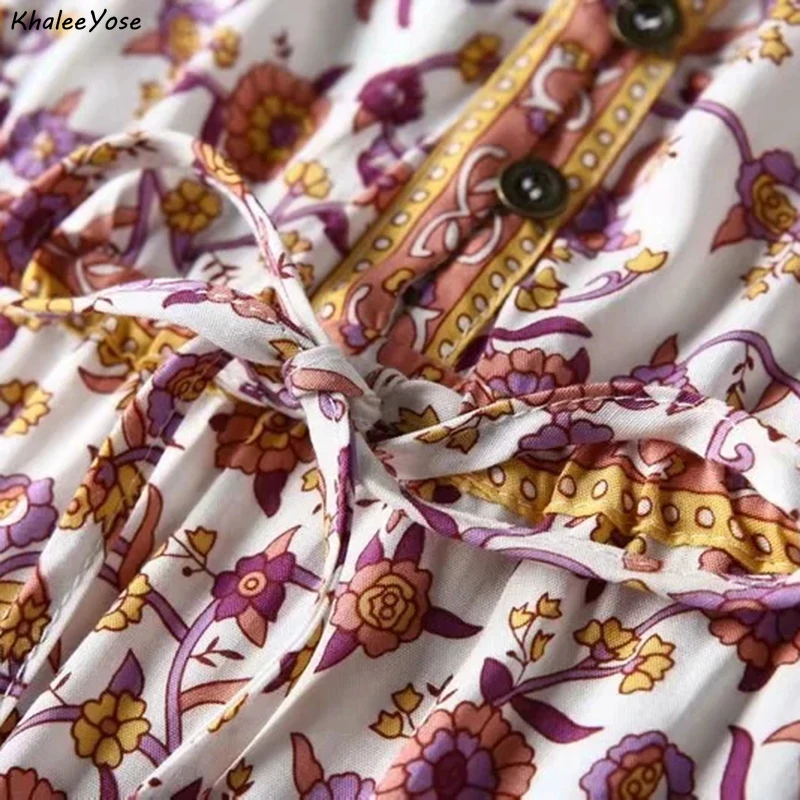 KHALEE YOSE Boho Летнее Длинное платье 2020 Цветочное миди на пуговицах спереди с