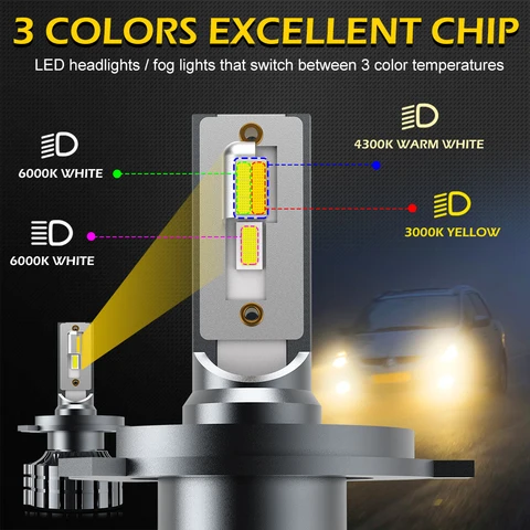 BraveWay 3000K + 4300K + 6000K H4 LED светодиодный головной светильник для автомобильных ламп H4 светодиодный Canbus Bi-светодиодный LED H4 светильник лампы 12V 12000LM 3 цвета белого и желтого цвета