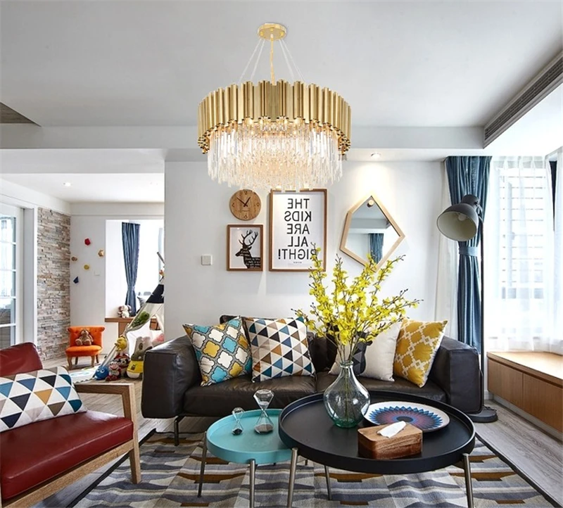 

Postmodern Round Golden Stainless Steel Crystal Chandelier Lighting Lustre Suspension Luminaire Lampen Dinning Room Large Lamp