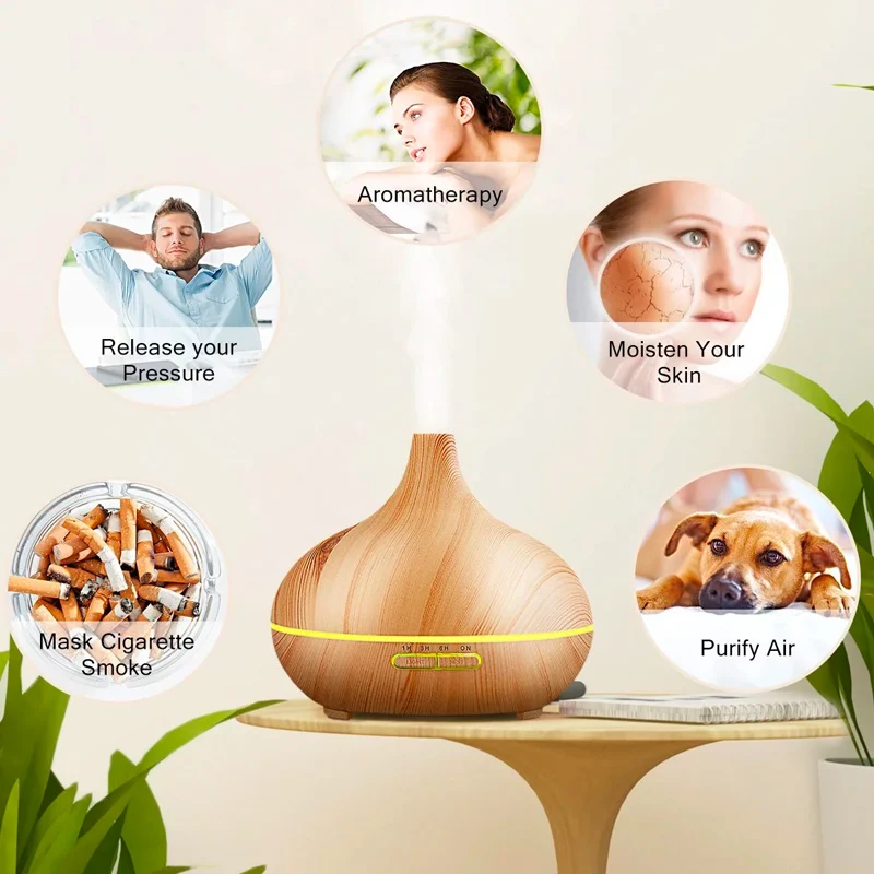 New 550ml Wood Essential Oil Diffuser Ultrasonic USB Air Humidifier With 7 Color LED Lights Remote Control Office Home Difusor | Бытовая