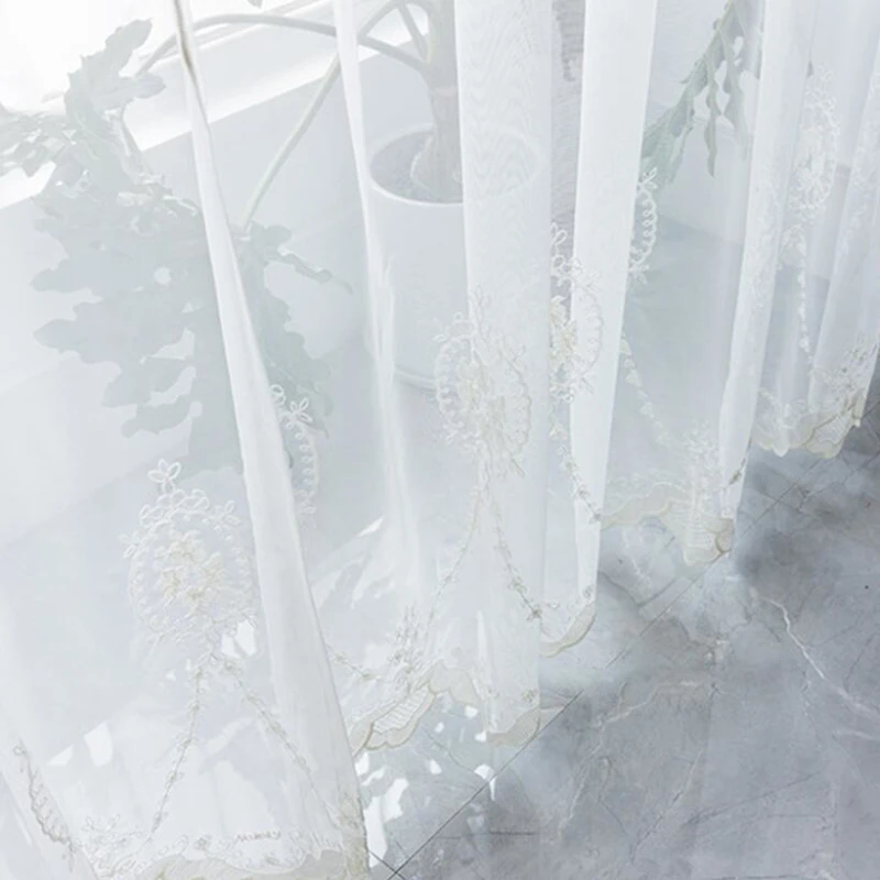 Белый вышитый занавес для спальни в деревенском стиле элегантные романтические