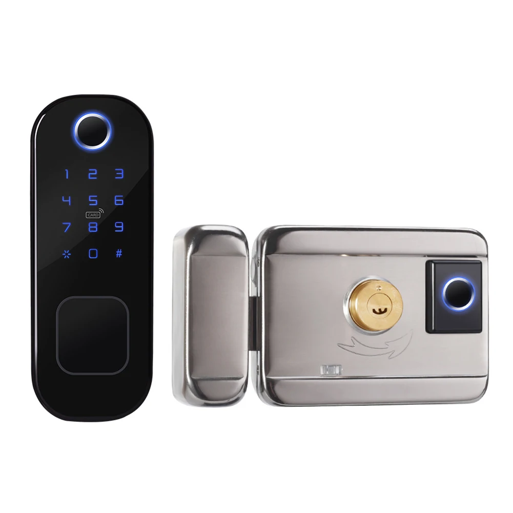 

Умный дверной замок R5 Tuya с Wi-Fi, биометрический замок со сканером отпечатков пальцев и дистанционным управлением через приложение и RFID-карто...