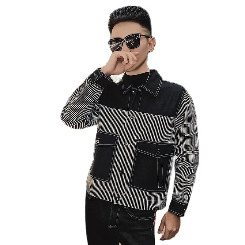 

2021 New Men 's Spring and Autumn Wear Handsome Stripes Jacket Casual All -Matching Tops Coat