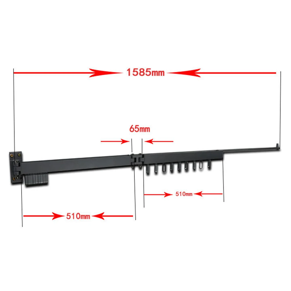 

Clothes Drying Rack Holder Foldable Wall Hanging Retractable Telescopic Hanger Black for Balcony Outdoor Indoor Supplies