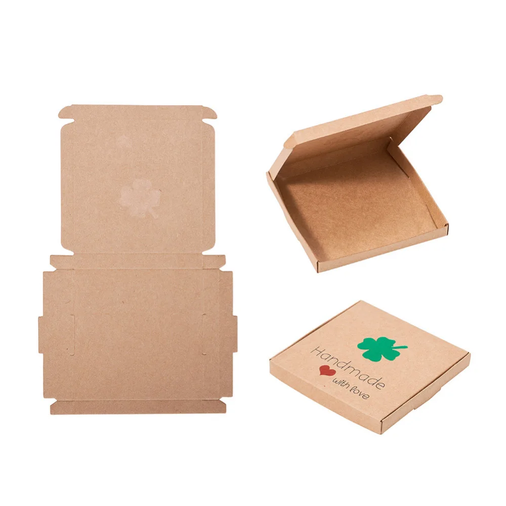 

10pc Kraft Paper Gift Box Wedding Decoration Folding Boxes with Clover BurlyWood 20x13x0.05cm Finished Product: 8.5x8.5x1cm