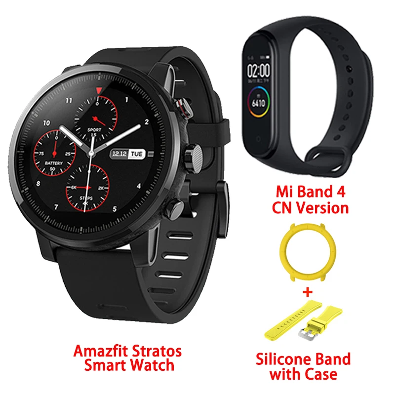add Yellow CaseStrap Amazfit Stratos умные часы gps 5ATM водонепроницаемые 2.5D gps монитор сердечного ритма спортивные плавательные умные часы Xiaomi экосистема продукт - Цвет: add Yellow CaseStrap