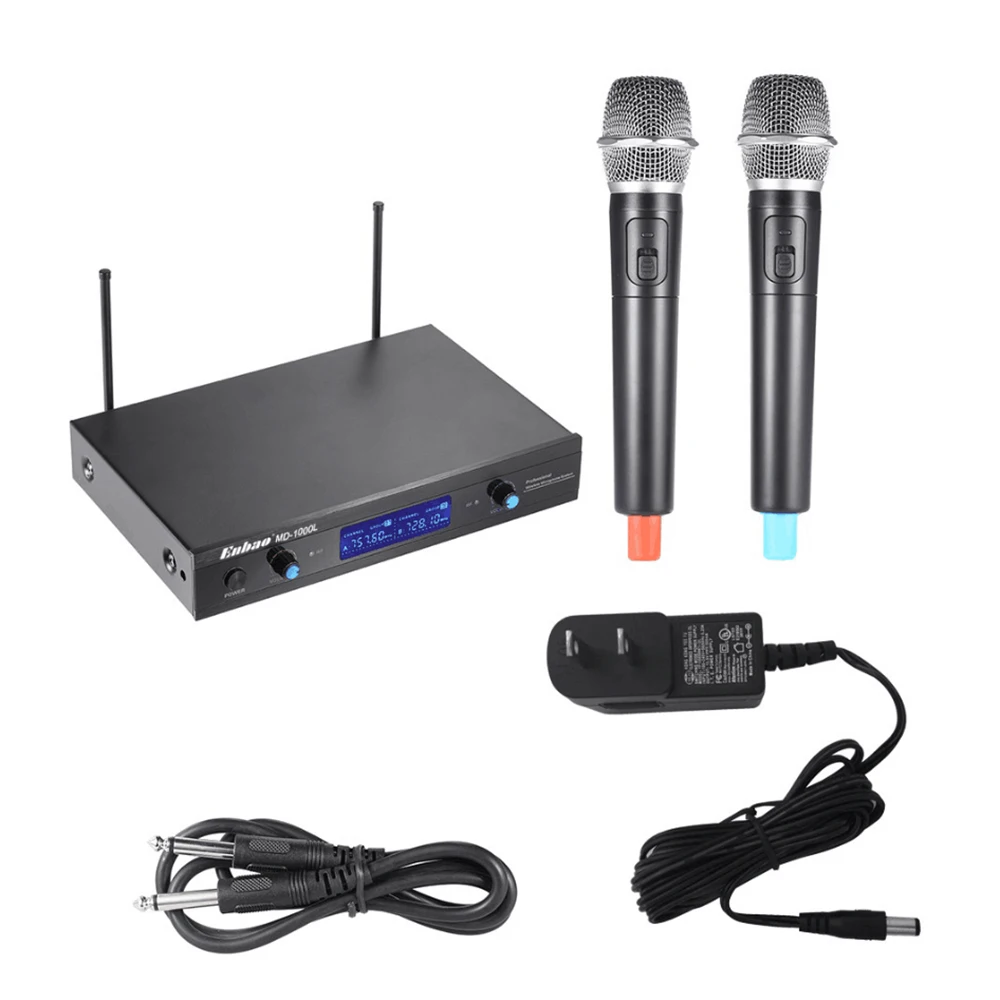 2-Channnel Handheld Wireless UHF Microphone Mic System 2 Microphones 1 Receiver LCD Display with Audio Cable Power Adapter | Спорт и