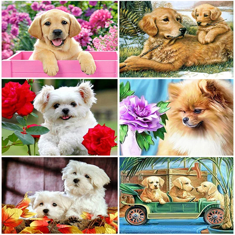 

DIY Dog 5D Diamond Painting Full Round Drill Resin Animal Diamond Embroidery Cross Stitch Kits Mosaic Wall Art Home Decor