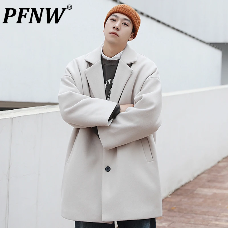

PFNW 2021 New Korean Fashion Solid Long Trench Coats 2021 Winter Vintage Oversized Wool Male Harajuku Casual Windbreaker 12X1036
