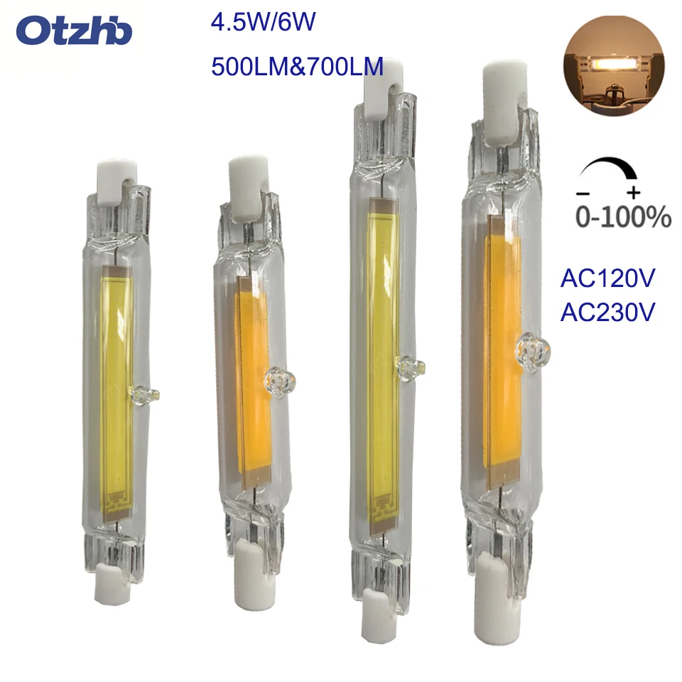 Светодиодный Диммируемый COB светильник R7S 118 мм 78 стеклянная трубка 15 Вт 30 сменный