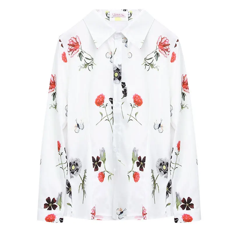 

Female Slim Butterfly Print Tops 4xl Spring Women Long Sleeve Blouse Vintage Floral Blouses Fashion Plus Size 5xl Ladies Shirts