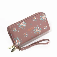 women long double zipper wallets female wild floral letters large capacity mobile phone bag ladies fashion wristband coin purses