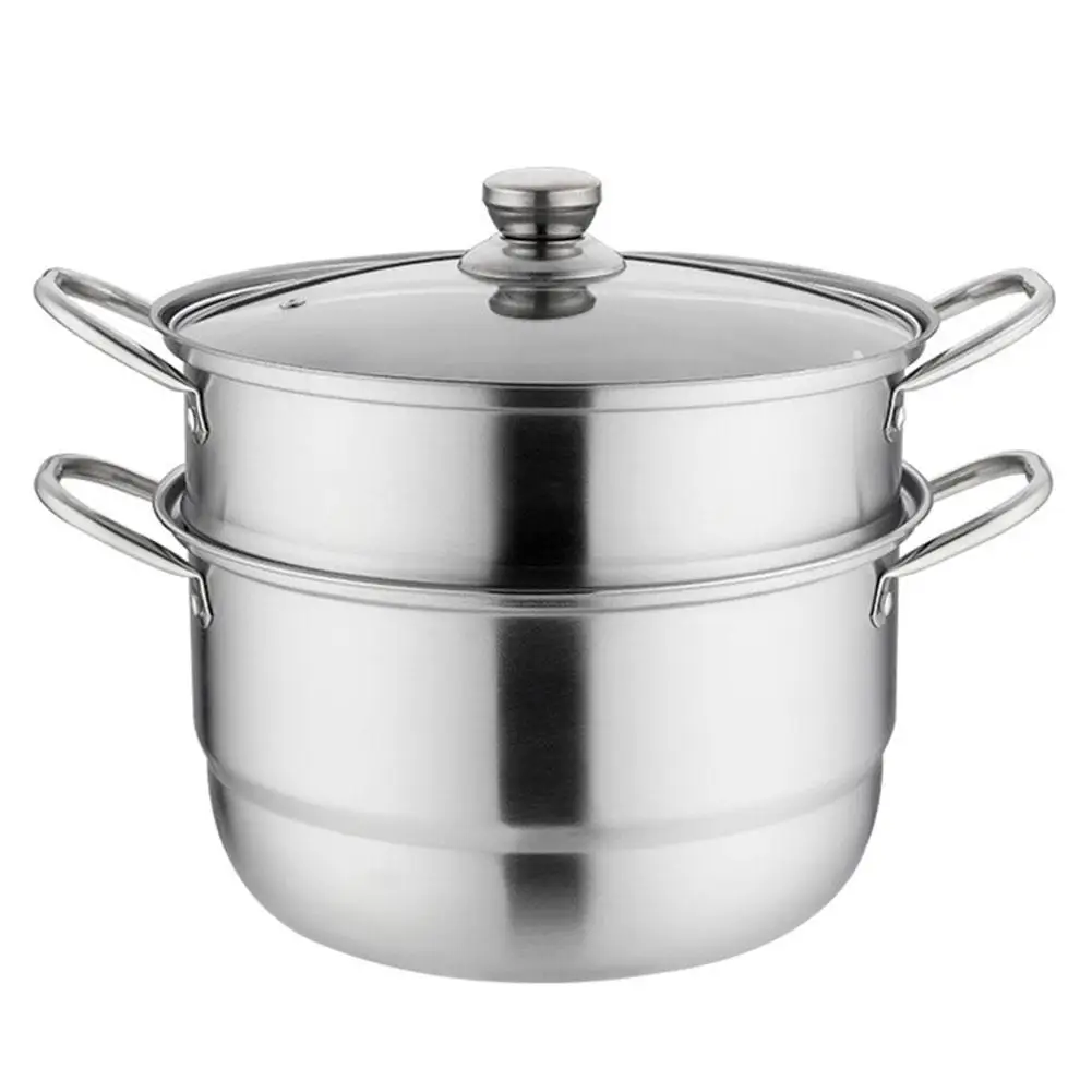 

Stainless Steel Steamer With Visible Lid Double-layer Steam Boil Dual-use Kitchen Cookware High Quality Easy To Use