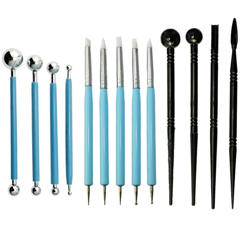 13pcs Polymer Modeling Clay Sculpting Tools, Dotting Pen, Silicone Tips, Ball Stylus, Pottery Ceramic Clay Indentation Tools Set