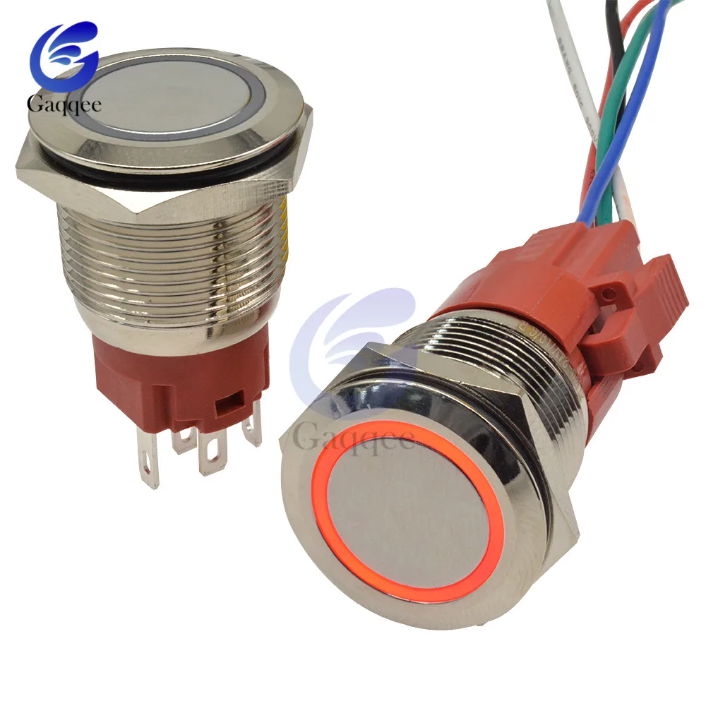 Водонепроницаемый светодиодный кнопочный переключатель с кольцом/питанием 16 мм