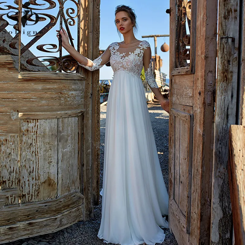 

SoDigne, простое пляжное свадебное платье с рукавами 2020, женское свадебное платье