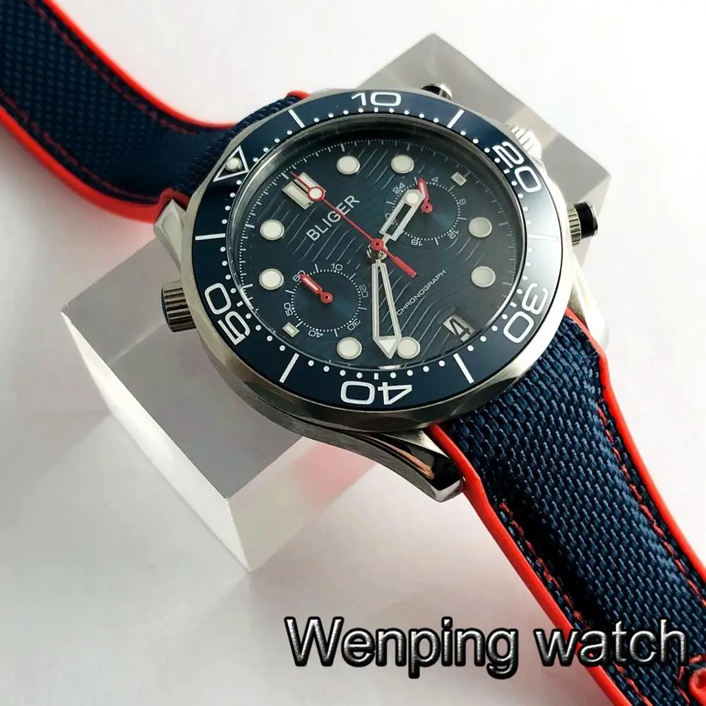 Bliger Новинка 41 мм Серебряный чехол сапфировый Кристалл керамический Безель синий